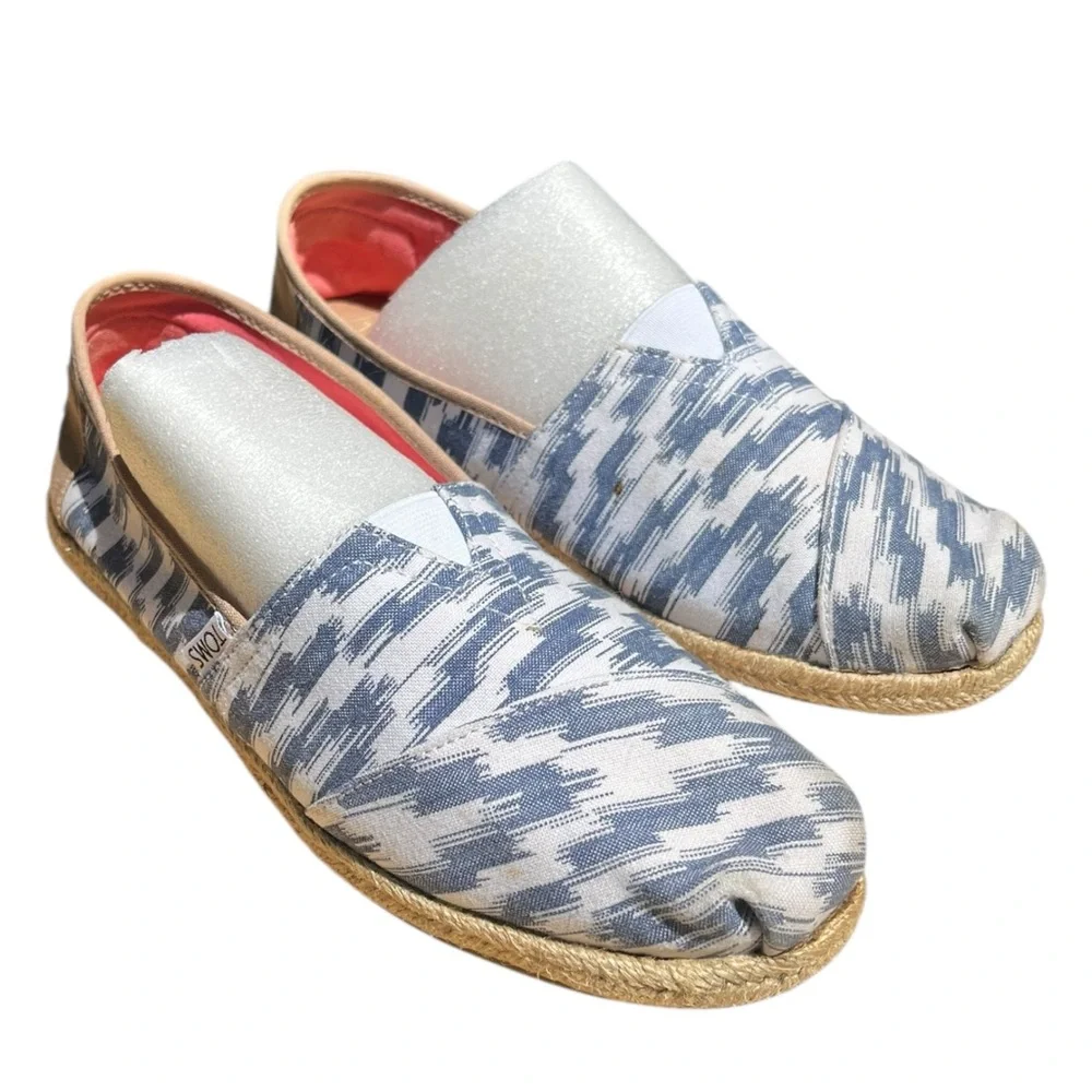 Toms Alpargata Rope‎ Espadrille Flat Slip On Blue White Shoe Casual Women's 8.5